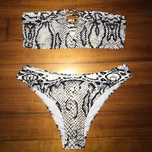 snake skin print bandeau bikini set